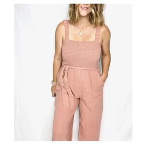 Pink Smocked Jumpsuit